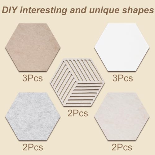 Acidea 12 Stück Filz Pinnwand Sechseckig, Selbstklebende DIY Pinnwand Kork mit 50 Stück Durchsichtig Pushpins, Hexagon-Memoboard für Büro, Home, Schlafzimmer, Wanddekoration