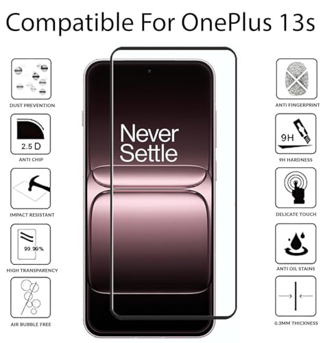 Image of Tempered Glass Screen Protector Compatible For OnePlus 13s Black Cellphone With Edge-To-Edge Protector Coverage And Easy Installation Kit