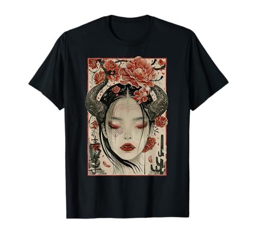 Image of Japanese Mystic Women and Cherry blossom tree Japanese Kanji T-Shirt
