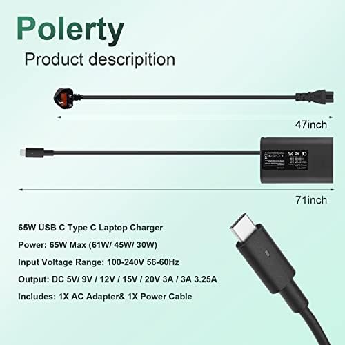 65W USB C Laptop Charger for Dell Latitude 5420 7420 7210 9410 9510 5520 XPS 13 9350 9360 9370 XPS 12 9250 Type C Power Ac Adapter Charger UK