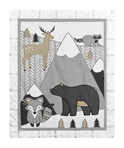 Sweet Jojo Designs Beige, Grey And White Boho Mountain Animal Gray Woodland Forest Friends Baby Unisex Boy Or Girl Nursery Crib Bedding Set - 4 Pieces - Deer Fox Bear #TOP2