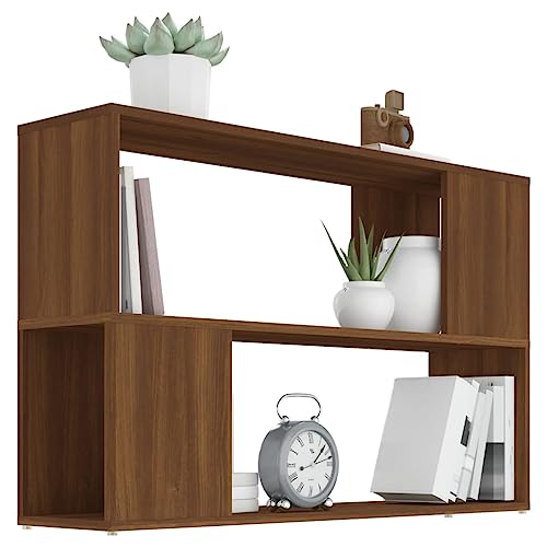 Estantería de 2 niveles, estantería baja de 63 cm, almacenamiento elegante, vitrina de pie para oficina y sala de estar, muebles de roble marrón para decoración del hogar
