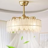youngrender fandelier, fandelier ceiling fan with light, Caged Ceiling Fan with Light Semi Flush Mount, 20 Inch, Remote Control, Gold Fandalier 6 Speeds Low Profile for Girl's Bedroom, Living Room
