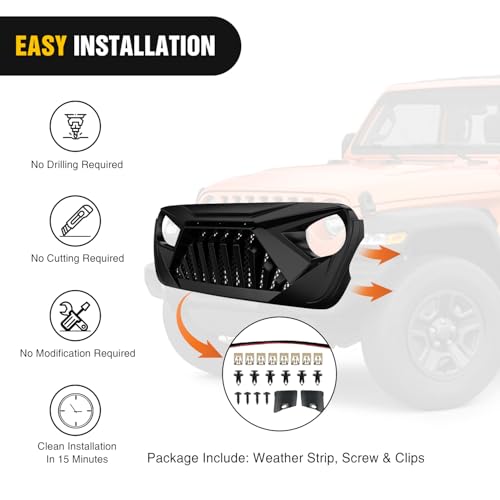 Image of Nilight Front Bumper Grill Cover for 2018 2019 2020 2021 2022 2023 2024 2025 Wrangler JL and Gladiator JT with LED Amber Lights Matte Black