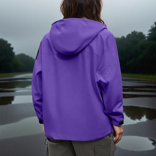 Rain Coats for Women Lightweight Waterproof Rain Jacket Outdoor Hiking Hooded Travel Jacket Windbreaker with Pocket4