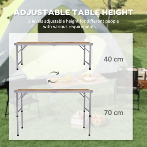 Outsunny 3ft Folding Camping Table Height Adjustable Aluminium Outdoor Garden Party Picnic BBQ Trestle Table Field Kitchen - Image 4
