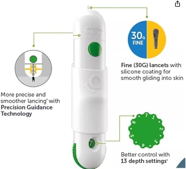 Lancing Device with 25 Free Lancets Green and White