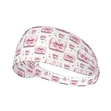 Diademas para mujeres y hombres, banda de sudor con estampado de caja de cinta rosa, banda atlética, deportes, correr, entrenamiento