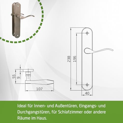 Amig - 2er Set Türgriffe | Funktionelle und ergonomische Kurbel | ovale Stahlplatte und Zamak-Griff | Silber matt | ohne Schlüsselring | 237 x 40 x 55 mm
