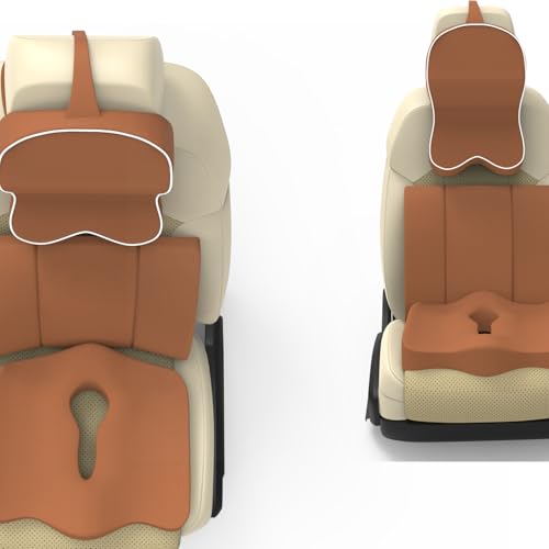 Image of Neckrest Back Support or Orthopaedic Cushion for Long Sitting with Ergonomic Design Made by High Density Memory Foam Used for Car or Office Chairs. (Majestic tan, Lumbar)