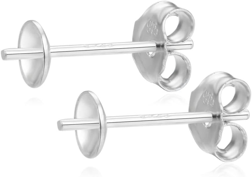 10 Pairs Adabele Authentic 925 Sterling Silver Earring Posts Findings 0.9mm Pin 8mm Glue in Pearl Cup 20pcs Earnut Back for Earrings Jewelry Making SS320-8