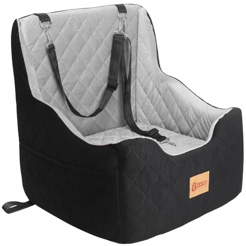 Dog Car Seat for Small/Medium Dogs Under 40lbs, Dog Booster Car Seats Memory Foam and Velvet, Detachable and Washable Pet Booster Carseats with Clip-On Satebelt and Storage Bag.(Black/Gray)