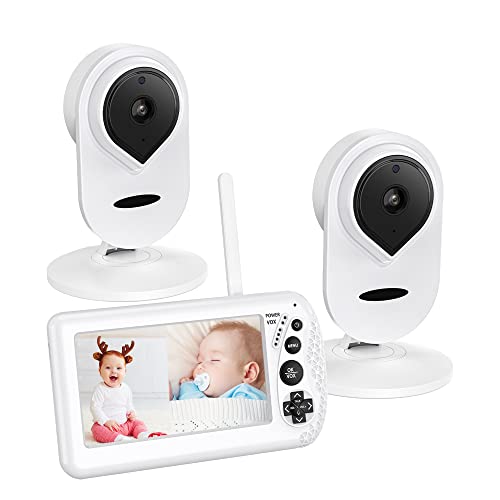 Baby Monitor, CanSHUO 4.3" 1080P HD Split-Screen Video Baby Monitor with 2 Cameras and Audio, 2X Zoom Large Display with Wide View,VOX Auto Night Vision, Sound Activated, Temperature Alert, 2-Way Talk