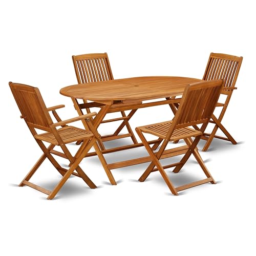 Outdoor Dining Upper East Side: Top Patio Sets for Stylish Alfresco Meals 5 East West Furniture DICM52CANA 5 Piece Patio Dining Set Includes an Oval Outdoor Acacia Wood Table and 2 Folding Arm Chairs with 2 Side Chairs, 36x60 Inch, Natural Oil