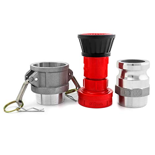 Image of QWORK Fire Hose Nozzle, 2 inch Heavy Duty NPSH /NPT Fire Equipment Constant Flow Fog Nozzle, with Aluminum Camlock Fitting