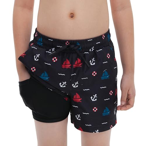 Rokka&Rolla Boys' Swim Trunks with Boxer Brief Liner Compression Anti Chafe Quick Dry Bathing Suit, UPF 50+4