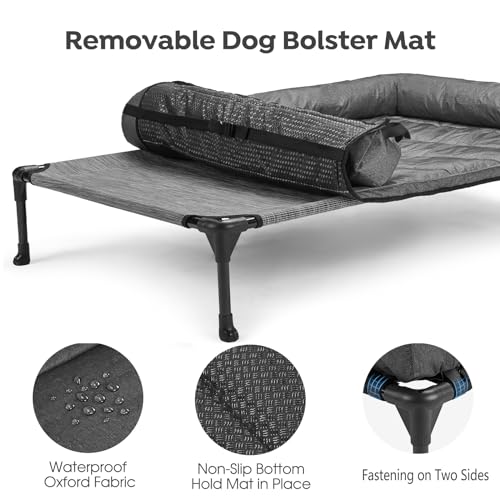 Veehoo Cooling Elevated Dog Bed Add Removable Waterproof Bolster Cushion Mat, Raised Pet Cot with Breathable Teslin Mesh, No-Slip Feet, Dog Couch Bed for Indoor Outdoor, Large, Black Silver - Thumbnail 4