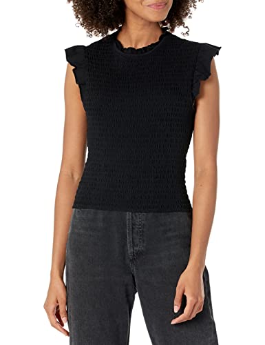 French Connection Womens Perinne Ruffled Smocked Tank Top Black L #TOP24