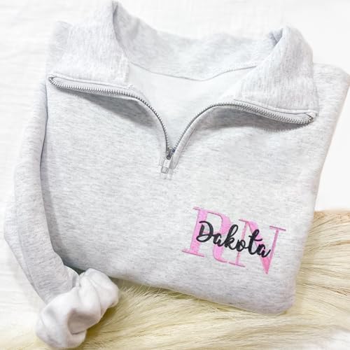 Personalized Nurse Quarter Zip Sweatshirt, Custom Embroidered Nursing Sweater, Registered Nurse Quarter Zip Shirt, Custom Embroidered Hoodies for RN, NP 3 Multi2