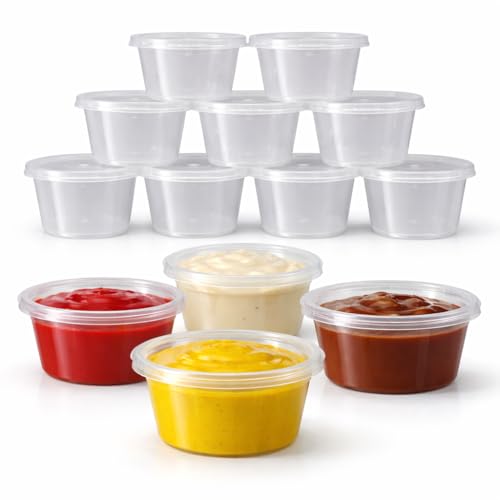 1ABOVE 100 x 4oz Plastic Sauce Containers with Lids Small Round Takeaway Pots for Dips Sauces & Salad Dressings Ideal for Catering & Food Delivery (4 ounces)