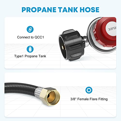 Kohree 4Ft Adjustable Propane Regulator With Hose High Pressure, 0-30 & 0-60 Psi Gauges & ⅜ Flare Fitting For Fire Pit, Fryers, Burners, Heaters, Qcc1 Tank, Bbq Grill, Smoker, Cooker, Stoves #TOP3