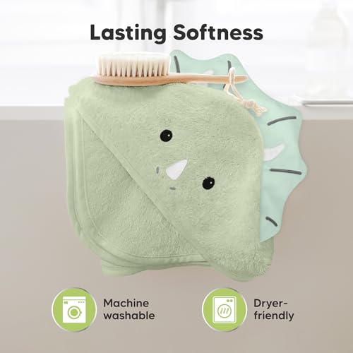 Image of KeaBabies Hooded Baby Towel for Newborn Baby Bath Towels(Triceratops,30x30) | Viscose Derived from Bamboo, Large Baby Towels with Hood, Boys, Girls, Toddler, Soft Absorbent Baby Bath Essentials