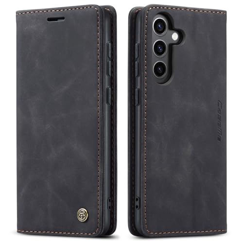 Kowauri for Samsung Galaxy S24 FE Case, Classic Design Leather Wallet Magnetic Closure Flip Case with Kickstand Card Holder Slot Shockproof Protective Cover for Samsung Galaxy S24 FE 5G (Black)