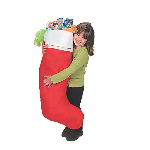 Fun Express Giant Christmas Stocking 45 Inch - Extra Large Red Felt Holiday Stocking for Fireplace Mantle | Jumbo 4 Ft Oversized Xmas Stockings for Gifts - Traditional Home Christmas Decorations