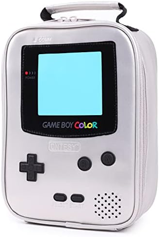 ONTESY Gameboy Leather Lunch Box Reusable Waterproof Thermal Insulated Cooler Bag Toy Bag for Boys Girls Kids Toddlers Teens Men Women (Silver)