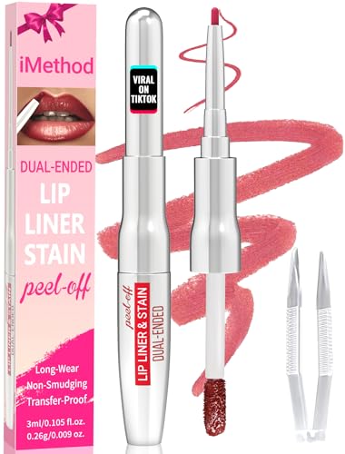 iMethod Lip Liner Stain – Lippenfarbe, 2-in-1-Abzieh-Lippenfarbe mit zwei Enden und Pinzette, natürlich, langanhaltend, einfach anzuwenden, für alle Hauttypen, hält den ganzen Tag, Nude Pink