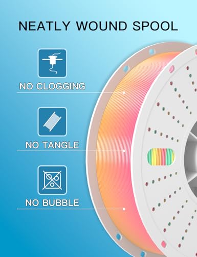 Image of PINBALL Silk Rainbow PLA 3D Printer Filament 1.75mm Shiny Multi-Color Changing Filament 3D Printing PLA Filament Dimensional Accuracy + /- 0.02mm 1 KG Silk Rainbow Macaroon