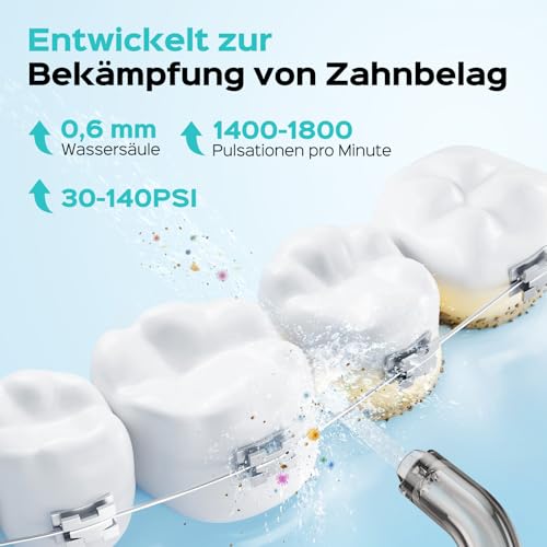 COSLUS C51 Munddusche Elektrische Kabellos Testsieger 2026: 3 Modi und 6 Druckeinstellungen - 300ML irrigator zähne für Oral Health Enthusiasten Benutzer mit empfindlichem Zahnfleisch - Kompakt Reisen