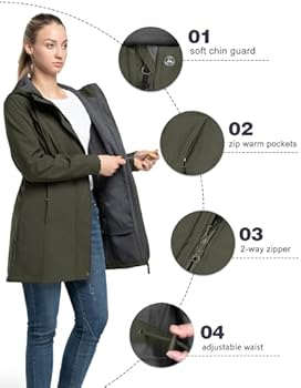 33,000ft Regenjas, licht, waterdicht, softshelljas, voor dames, lange functionele jas, overgangsjas, windjack, ademend, regenparka, met capuchon, voor wandelen, hardlopen, sporten, donkerblauw, S