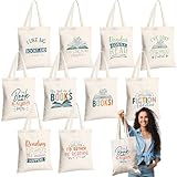 GliCraft 10 Pcs Book Tote Bag Bulk with Inner Pockets Book Lovers Gifts Canvas Tote Bag Bookish Gifts for Women Bookish Club Teacher Librarian Reader Author Reading Accessories Library Present