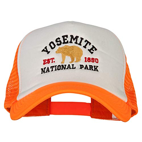 Yosemite National Park Embroidered Cotton Trucker Big Size Mesh Cap - Neon Orange OSFM