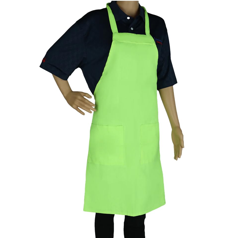 CHEF APPROVED Professional Full-Length Bib Apron with Two Front Pockets | Adjustable Strap and Water Resistant for Server Chef Cook | 34"W x 30"D x 1"H, Unisex, Lime Green, 80/20 Poly-Cotton Blend