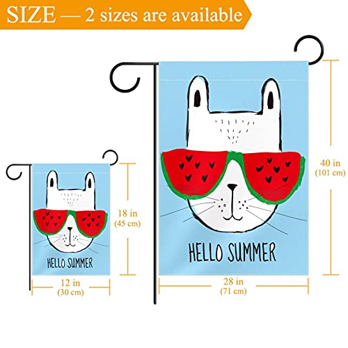 Drapeau de jardin Hello Summer Cat double face en tissu premium résistant