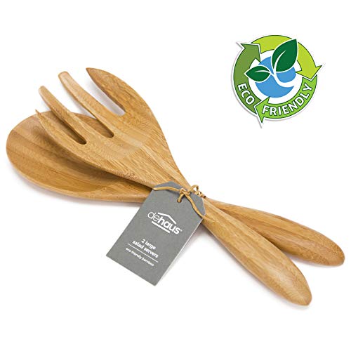 Dehaus® Set di Posate per Insalata in Legno di Bambù da 30.5cm con Cucchiaio da Portata e Forchetta Grande – Utensili da Cucina Ecologici, Eleganti – Ottima Idea Regalo