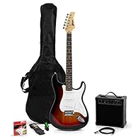 Full size electric guitar for ages 11 plus, ideal for beginners, schools, music lessons Includes gig bag, strap, spare strings, selection of plectrums, tremolo arm, and guitar lead and 10 watt amplifier 10 watt 2 channel combo amplifier with drive, b...