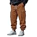 Fleece Cargo Pants for Men Elastic Drawstring Multi Pocket Tapered Ankle Fashion Workwear Trousers Light Brown Medium