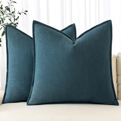 Image of MIULEE Decorative Linen Euro Sham Pillow Covers 24x24 Blue Boho Farmhouse Neutral Couch Throw Pillows for Bed Pack of 2 Accent Coastal Modern Pillowcase Summer Sofa Livingroom Home Decor