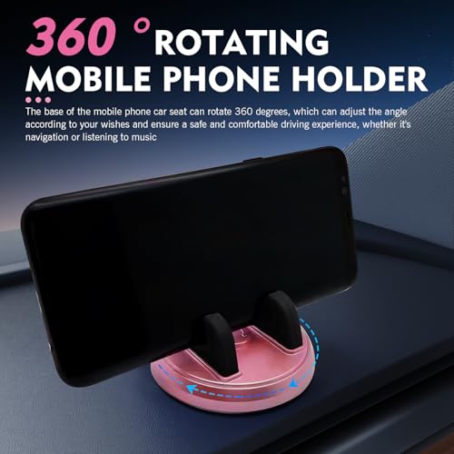 Image of 360 Rotatable Car Phone Holder for Dashboard, Silicone Non-Slip & Stable Grip Phone Mount with Data Cable Management, Universal for Most Smartphones in Car & Home (Pink)