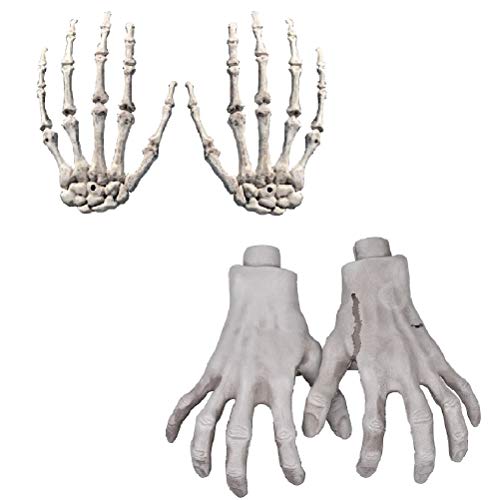 XONOR Halloween Skeleton Hands - Realistic Life Size Severed Fake Plastic Hands for Halloween Props Decoration, 2 Pairs