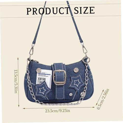 Y2k Geldbörse Y2k Schultertasche mit Kette & Stern Dekor Canvas Vintage Geldbörse Große Kapazität Goth Tasche für Frauen