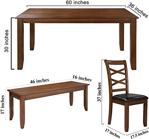 LALUZ 6 Piece Dining Table Set, Modern Wood Kitchen Furniture with 4 Chairs & Bench - Thumbnail 2