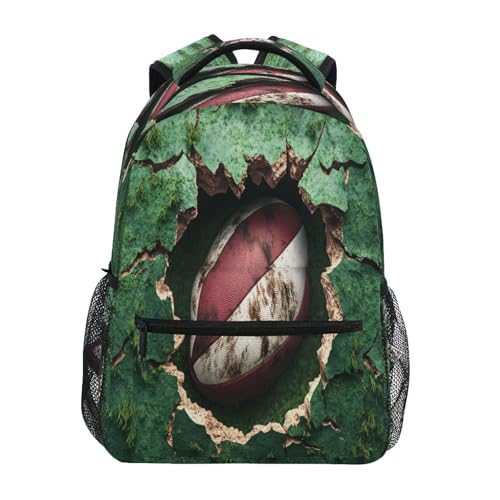 Broken Rugby American Football Backpack for School Boys Girls Adults Kids Bookbag Laptop Bag 18L