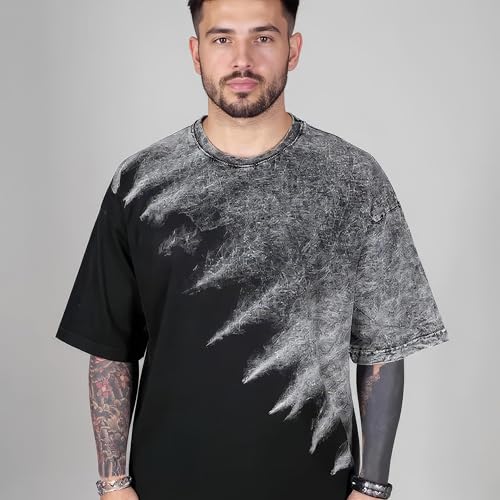 Image of boffi ... 100% Cotton Oversized T-Shirt Unisex Drop Shoulder Dye Washed Street Look Black Pack of 1