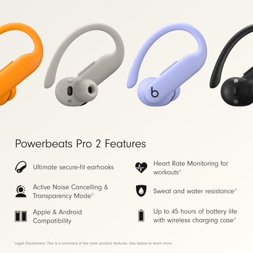Image of Beats PowerBeats Pro 2 Wireless Bluetooth Headphones - Noise Cancellation, Heart Rate Monitor, IPX4, Up to 45 Hours of Battery Life and Charging Case, Works with Apple and Android - Arena (Renewed)