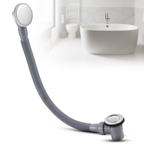 Image of Bath Waste and Overflow Kit with Pop-Up Waste, Chrome Bath Overflow Kit with 650mm Flexible Drain Hose, UK Standard G1 1/2" Bath Waste Fitting