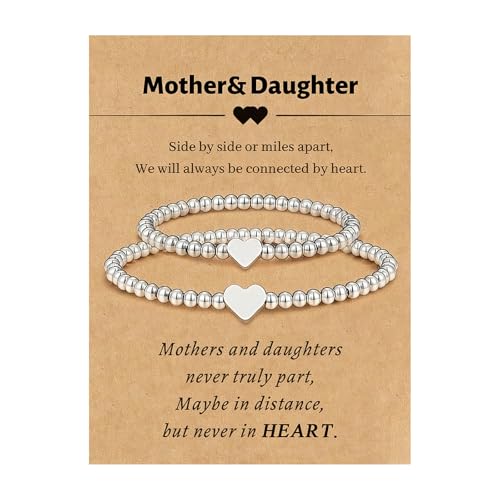 Image of Mother Daughter Bracelets Set for 2 Matching Heart Bracelets for Mother and Daughter to My Mom Bracelet Birthday Mothers Day Gifts for Mom Daughters